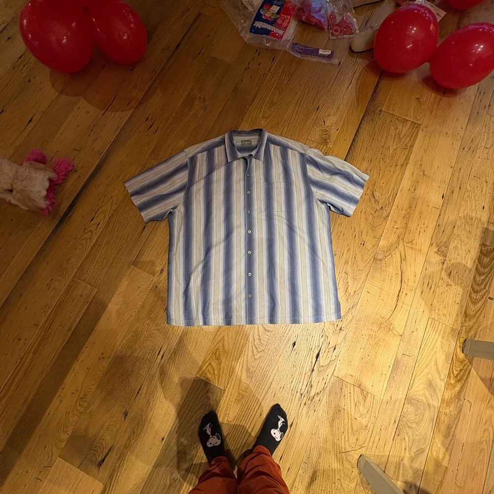 Tommy Bahama Blue and White Striped Casual Shirt